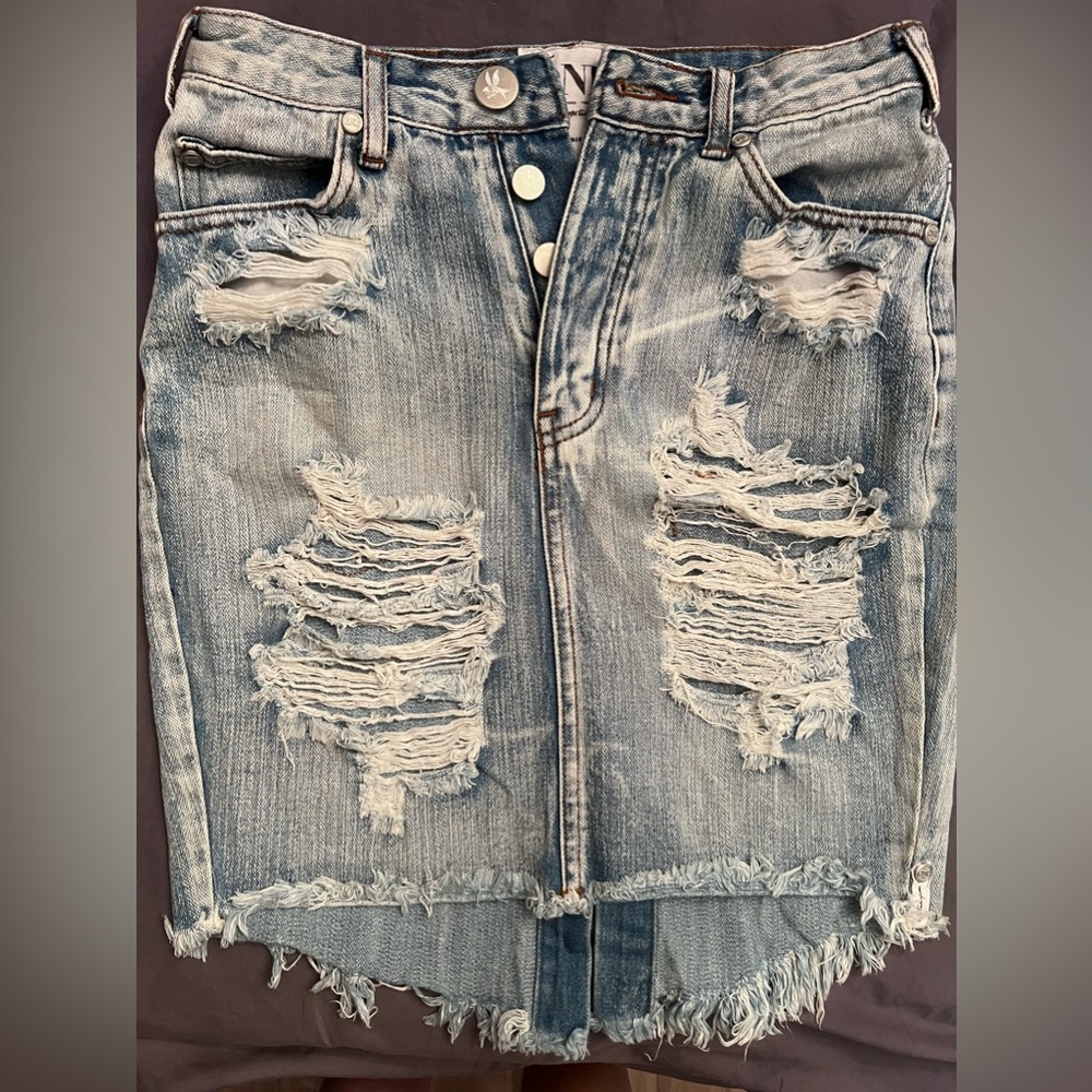 One Teaspoon destroyed denim skirt